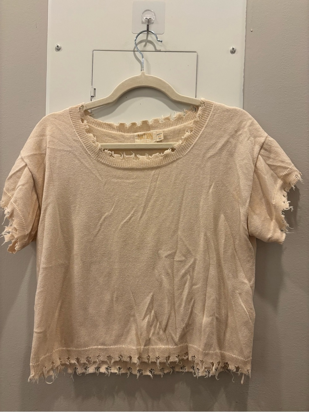 Nation LTD Distressed Short Sleeve Tee - Cream